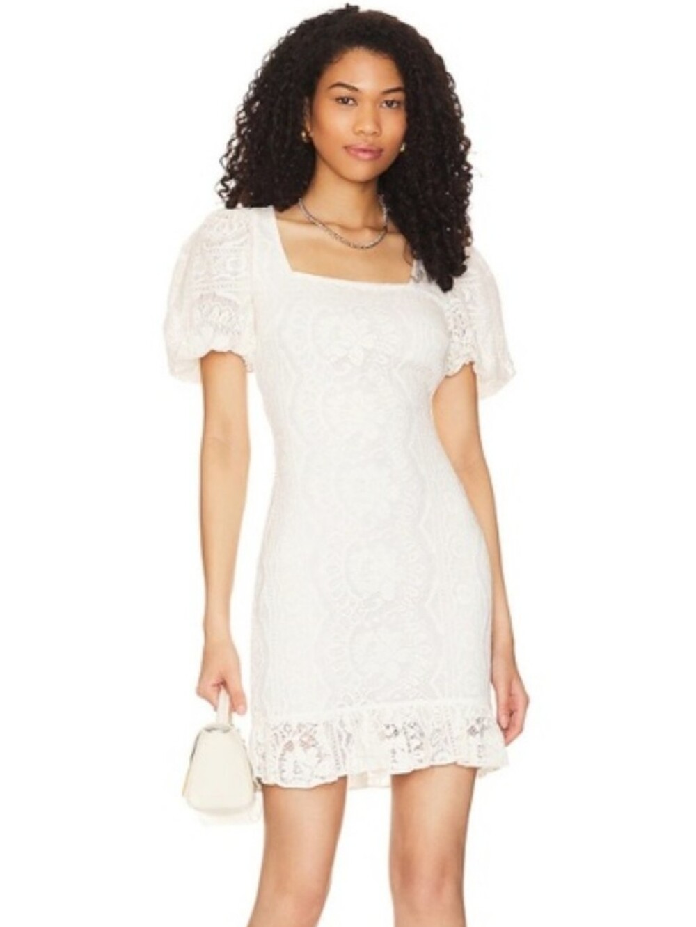Revovle LPA Vanetta Lace Puff Sleeve Open Back Coquette Mini Dress Cream XS